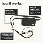 Elby hands free leash gold hook adjustment detail