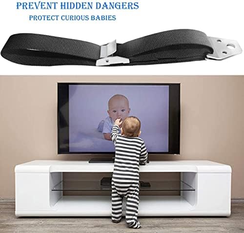 Baby proofing furniture anchors secured to a wooden dresser and wall stud