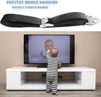 Baby proofing furniture anchors secured to a wooden dresser and wall stud