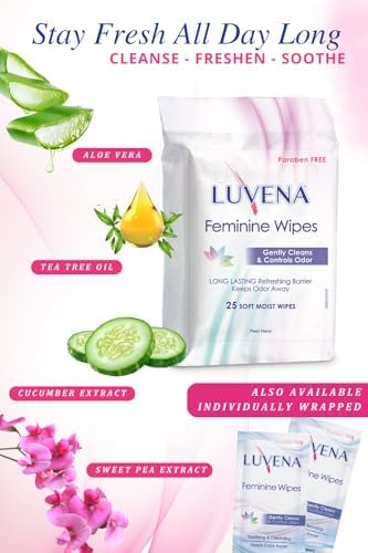 Luvena feminine hygiene wipes showing the resealable opening for on-the-go use.