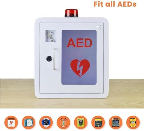 ZJDYDY AED box mounted on an office wall for quick emergency access.