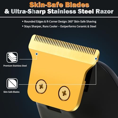 Close-up profile of the zero-gapped stainless steel precision blade on the rechargeable cordless hair clippers.