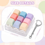 FunisFun mechanical switch fidget keychain being held in a hand to demonstrate its compact and portable dimensions.