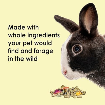 Alfalfa free rabbit pellet and natural dried flower forage mix close up view