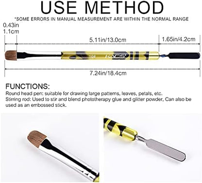 Detail view of the metal stirring rod end on Kads nail brush