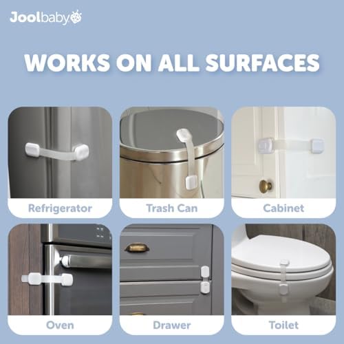 Jool Baby strap locks securing refrigerator door