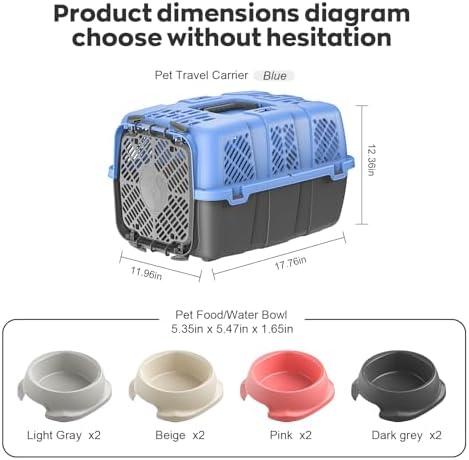 URey plastic pet kennel accessory layout displaying the eight included bowls