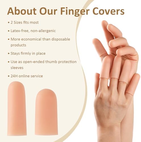 Gel thimbles for cracked fingertip treatment being washed under tap water