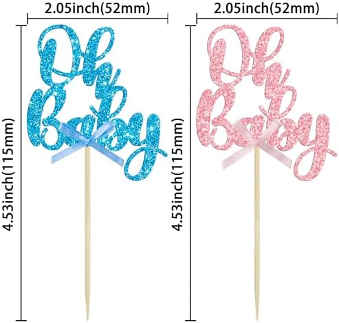 Pink and blue bow cupcake picks for baby shower