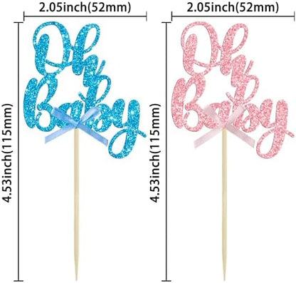 Pink and blue bow cupcake picks for baby shower