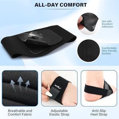 ERGOfoot arch support kit packaging showing the pair of wraps and interchangeable inserts.