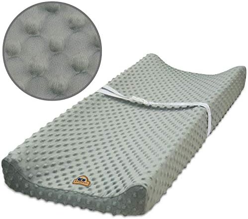 BlueSnail gray and pink changing pad covers elastic edges for secure contour fit