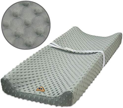 BlueSnail gray and pink changing pad covers elastic edges for secure contour fit
