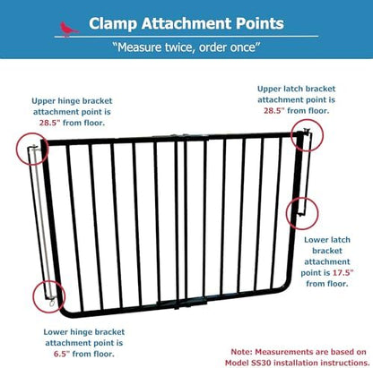 Cardinal Gates child safety gate mounting kit showcasing the dual spindle attachment mechanism.