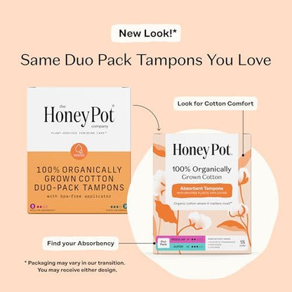 Close up of Honey Pot 100 percent organic cotton tampons with bio plastic applicators.