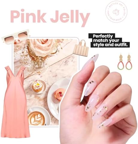 Glossy sheer pink manicure look achieved using the fast drying Beetles nail growth treatment without UV light.