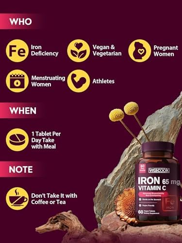 Vitacook high potency iron supplement container showing non-GMO and gluten-free seals