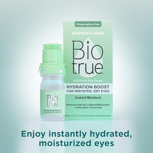 Biotrue Hydration Boost packaging showing contact lens friendly ingredients.