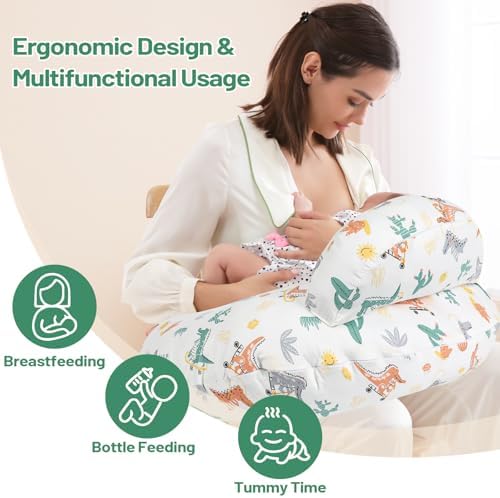AMASKY breastfeeding pillow showing ergonomic support for mom and baby