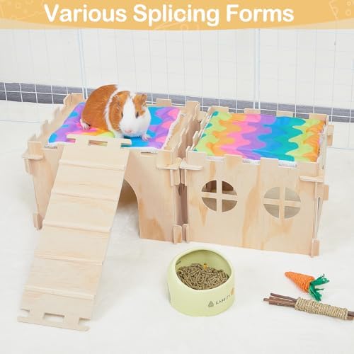 Guinea Pig Hideout, Guinea Pigs House with Stairs and Mats Extra Large Guinea Piggy Castle Detachable Hideouts for Small Animals Wooden Guinea Pig Habitats with Multiple Doors and Windows - Image 5