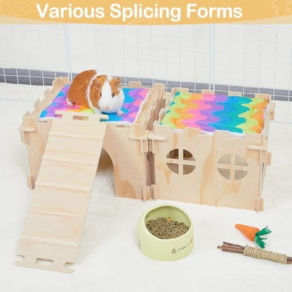 Guinea Pig Hideout, Guinea Pigs House with Stairs and Mats Extra Large Guinea Piggy Castle Detachable Hideouts for Small Animals Wooden Guinea Pig Habitats with Multiple Doors and Windows - Image 5