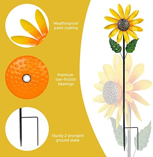 Viveta metal sunflower wind spinner installed in a green lawn