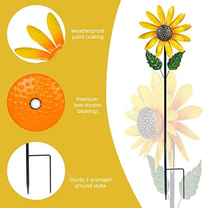 Viveta metal sunflower wind spinner installed in a green lawn