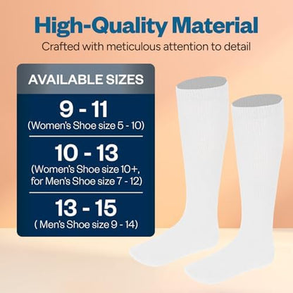 White knee high diabetic socks with non-binding wide cuff