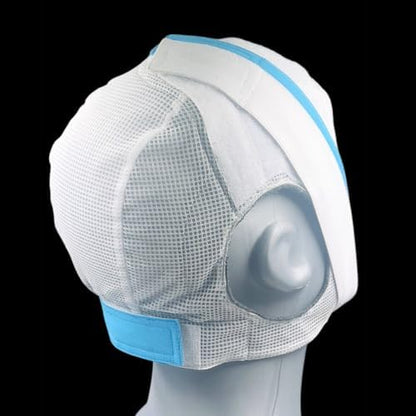 Side profile of Knightsbridge chin strap showing ergonomic ear cutouts and mesh fabric.