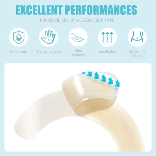 Close up view of the tapered design hydrocolloid barrier tape for ileostomy care