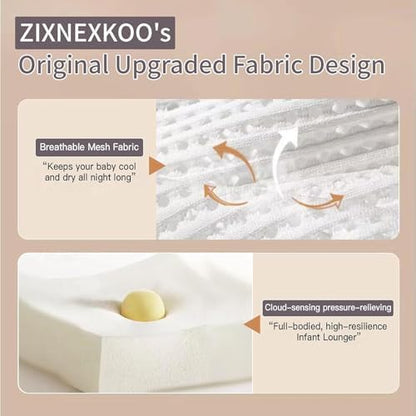 Top view of baby relaxing on Zixnexkoo memory foam lounger