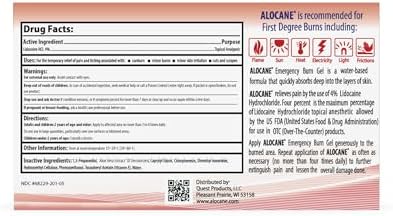 Close up of Alocane individual use packets showing maximum strength pain relief ingredients.