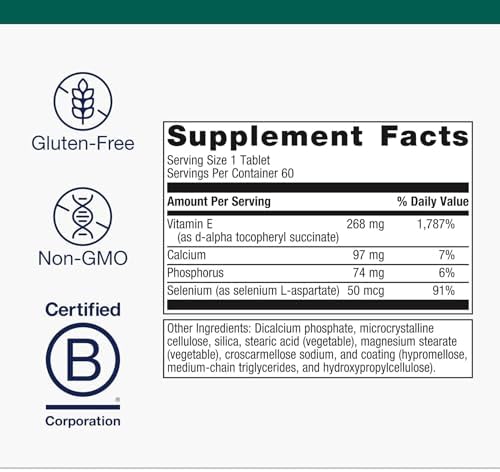 Metagenics Vitamin E and Selenium dietary supplement facts label overview