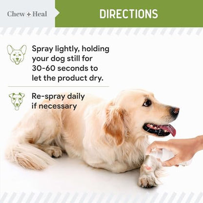 Chew + Heal Labs dog liquid bandage spray being applied to a pet paw pad injury