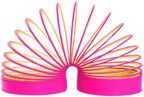 Authentic neon plastic Slinky coils measuring three point two five inches in diameter