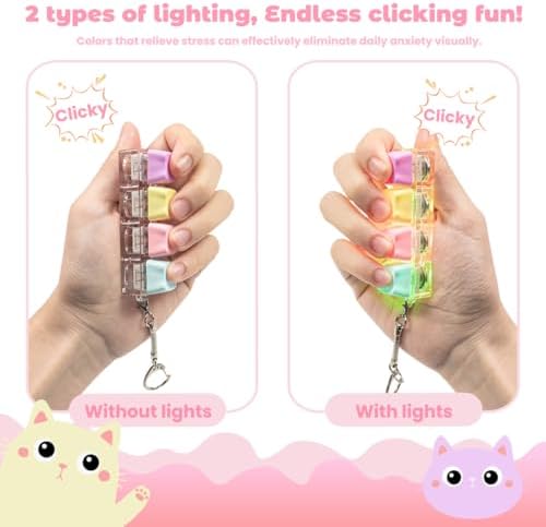 Yellow cat shaped 4 button linear keyboard fidget keychain displaying the smooth matte finish keycaps