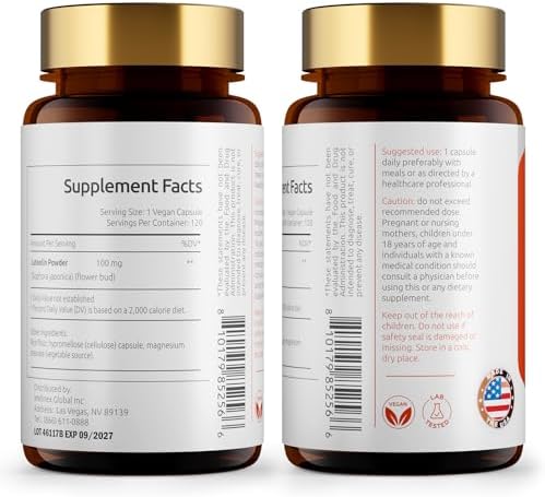 Temimar Luteolin supplement nutritional facts panel showing pure Sophora japonica extract ingredients