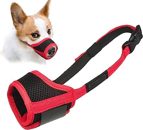 LUCKYPAW soft cloth mouth cover for small dogs highlighting adjustable neck strap.