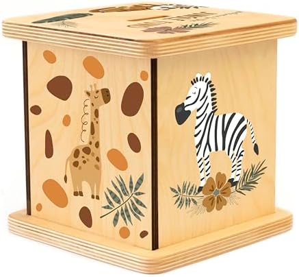 BloomOwl earthy jungle square coin bank premium wood grain side profile view