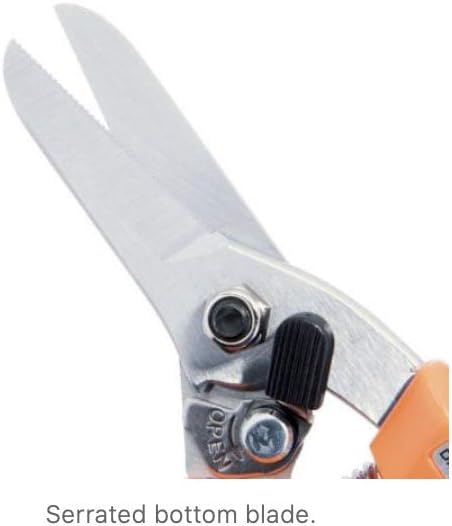Close-up view of the Japanese high carbon steel serrated blade on the ExoTrim trimmer