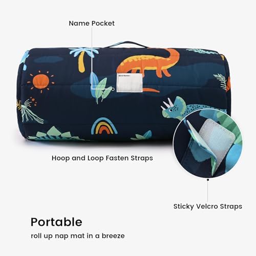 PHF preschool sleeping mat showing the removable pillow insert being detached for easy washing.