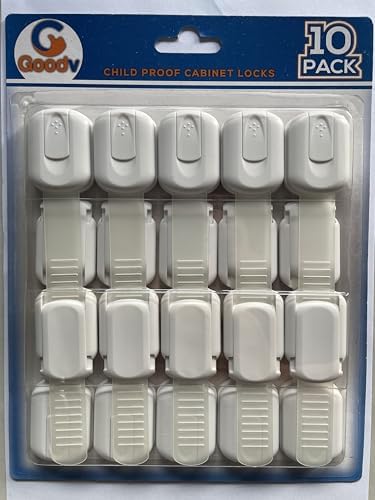 White cabinet safety lock installed on a refrigerator door