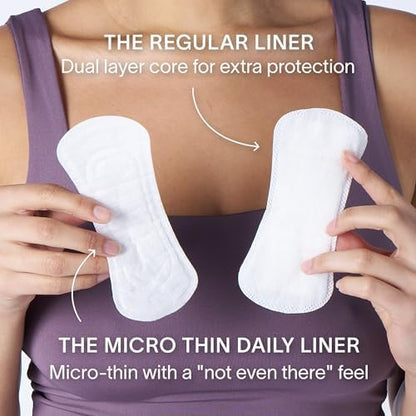 Cora daily liners being applied to apparel to show flexibility.