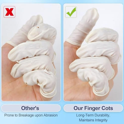 Close up of textured non slip grip on latex finger sleeves for crafting.