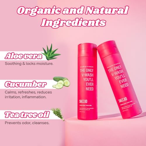 Salt.xo Seedless Yoni Gel Wash clear bottle displaying natural green gel texture.