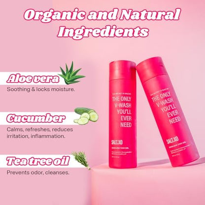 Salt.xo Seedless Yoni Gel Wash clear bottle displaying natural green gel texture.