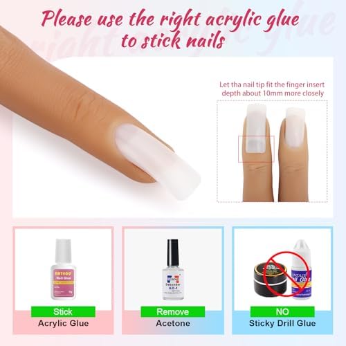 Professional nail technician using silicone training finger for manicure