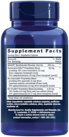 Life Extension NAD+ Cell Regenerator 30 capsules back label supplement facts