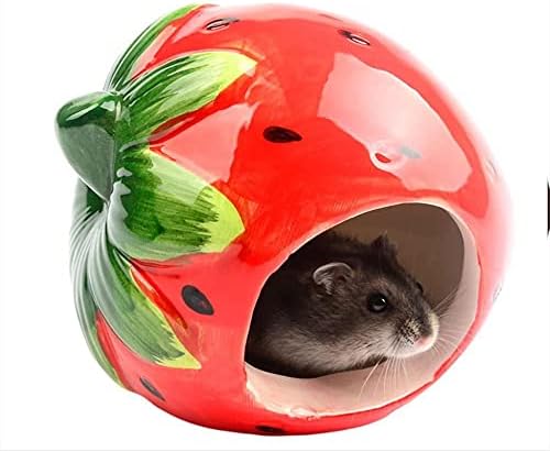Cool Hamster House Hideout Suitable for Hamsters Less Than 4 inches 10 cm in Length Ceramics Strawberry Shape Bed Cute Small Animal Pet Squirrel Hedgehog Chinchilla Nest Hamster Cage Accessories - Image 3