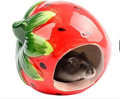 Cool Hamster House Hideout Suitable for Hamsters Less Than 4 inches 10 cm in Length Ceramics Strawberry Shape Bed Cute Small Animal Pet Squirrel Hedgehog Chinchilla Nest Hamster Cage Accessories - Image 3